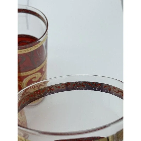 Culver ltd MCM Red 22K Gold Swirl Set of 6 Leaf Scroll Baroque High Ball Glasses - Picture 11 of 16